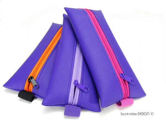Mäppchen mit Gummiband, Kunstleder violett lila, Zipper orange, A5 / A4 Kalender Ordner, by BuntMixxDesign